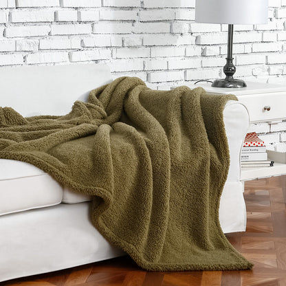 Oversided Sherpa Throw, 60" X 72" Olive (Set of 2)