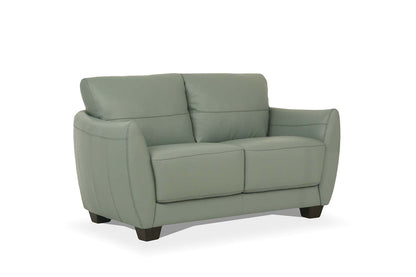 Leather Loveseat - Green Blue / Espresso