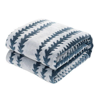 Back Printing Shaved Flannel Plush Blanket, Blue Stripe Blanket For Bed Or Sofa, 80" X 90"