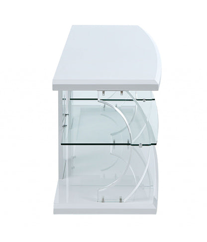 Clear Glass Wood Veneer (Melamine) TV Stand (Led) - White