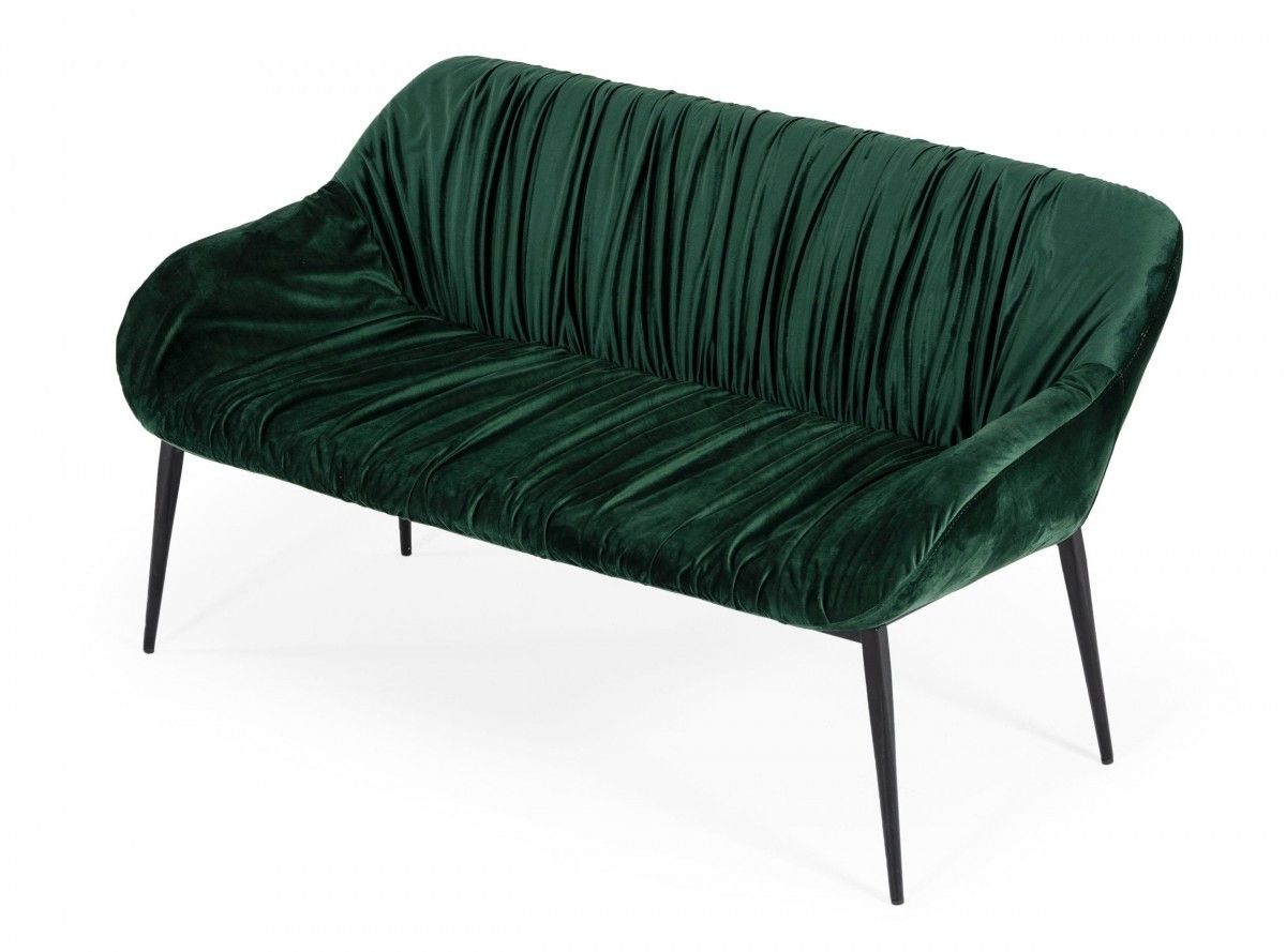 Upholstered Velvet Dining Bench - Green / Dark Brown