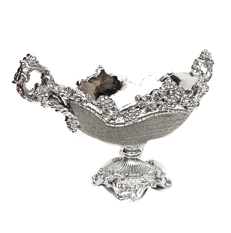 Ambrose - Chrome Plated Crystal Embellished Ceramic Fruit Platter - Silver