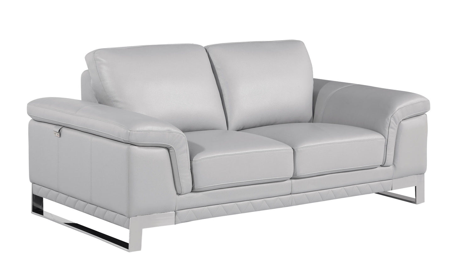 Genuine Leather Love Seat - Silver / Light Gray