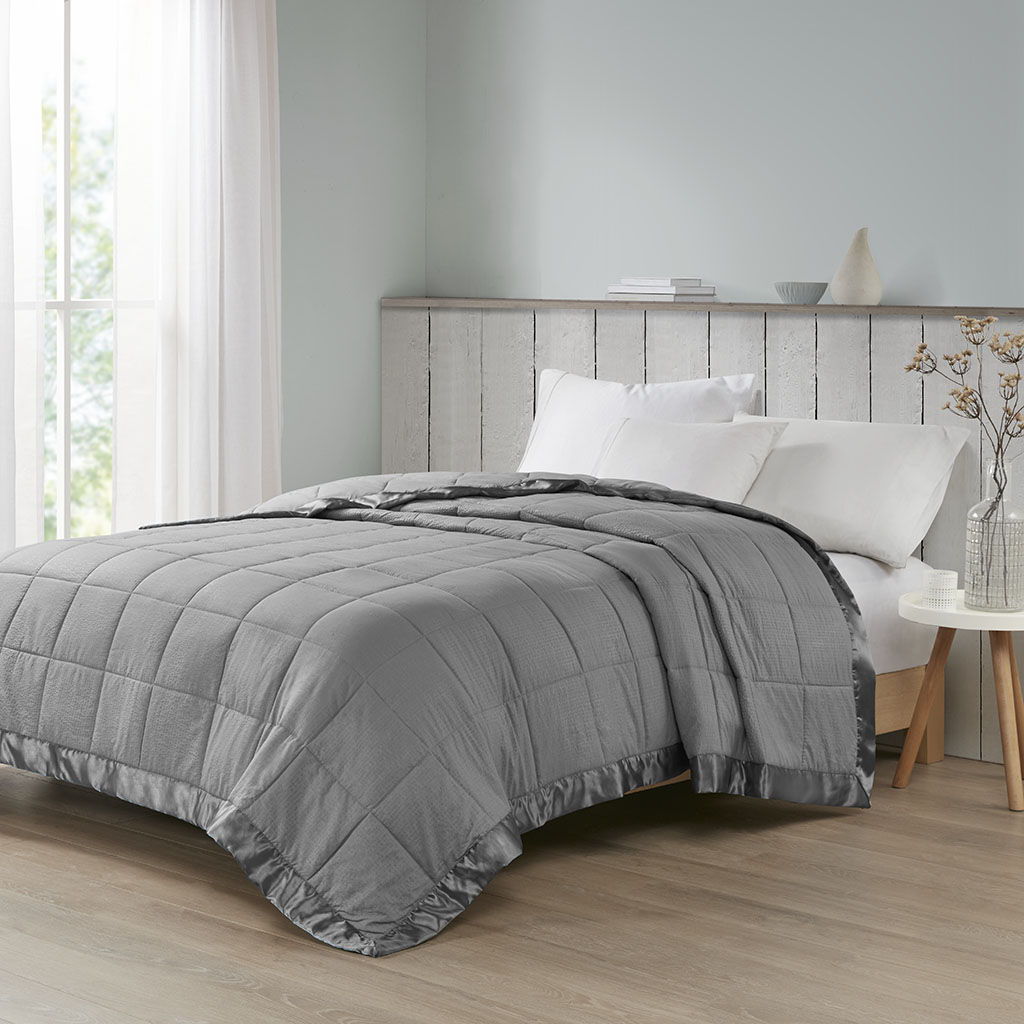 Oversized Down Alternative Blanket With Satin Trim - Charcoal