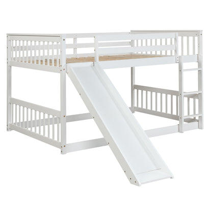 Full over Full Bunk Bed with Slide and Ladder in White Color