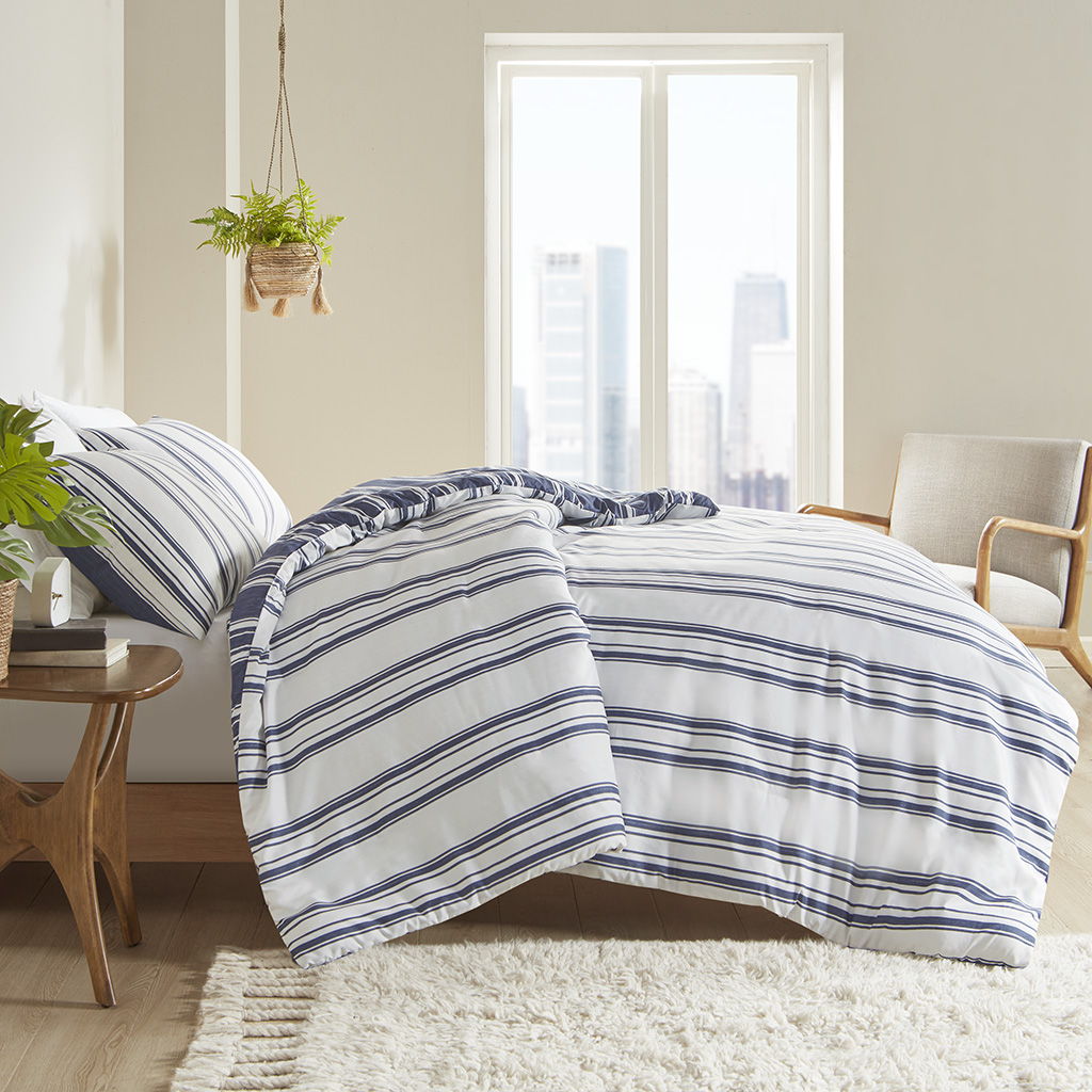 Striped Reversible Comforter Set, Navy