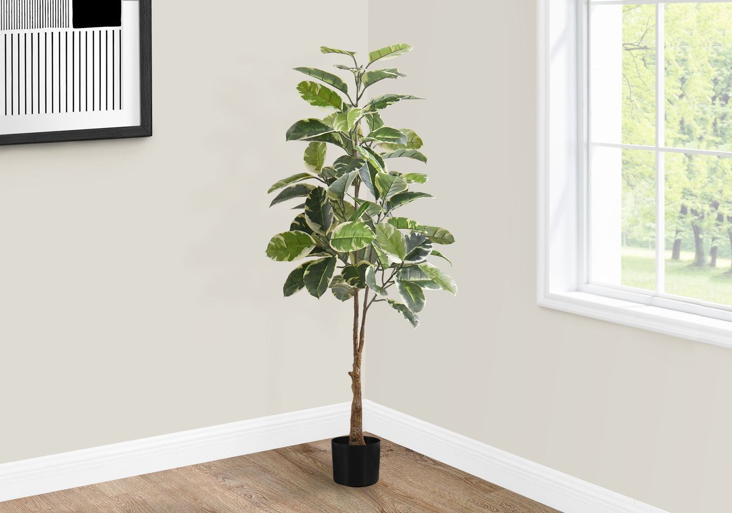 52" Tall, Artificial Plant, Rubber Tree, Indoor, Fake, Floor, Greenery, Potted, Real Touch, Decorative - Green / Black