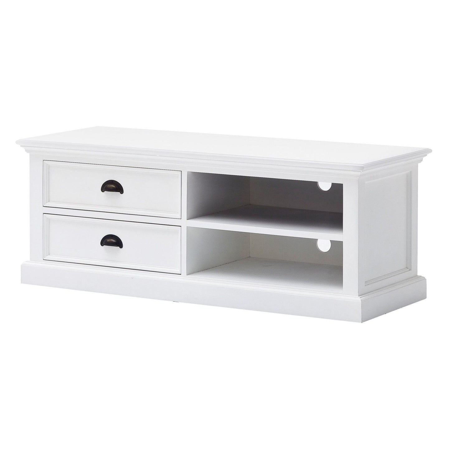 Solid Wood Drawers And Open Shelving Entertainment Center - White