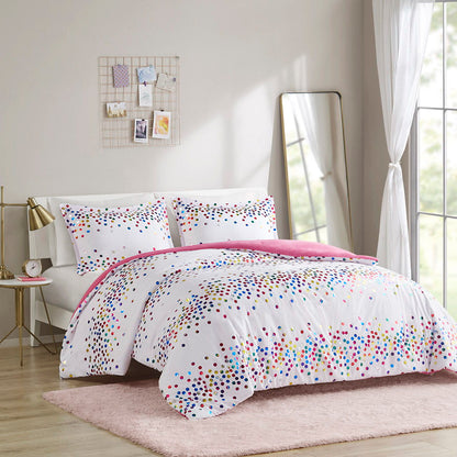 Rainbow Iridescent Metallic Dot Comforter Set - White