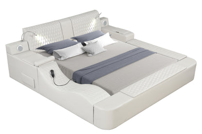 Zoya Smart Multifunctional Queen Size Bed Made with Wood in White