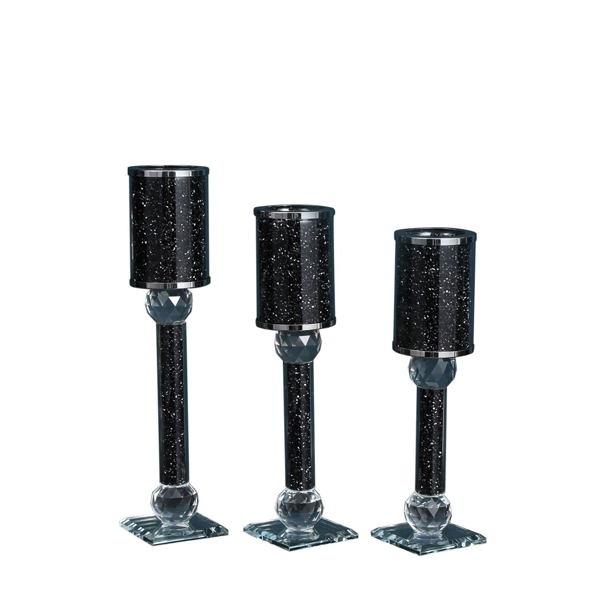 Ambrose Exquisite 3 Piece Candle Holder Set - Black