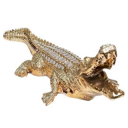 Ambrose Diamond Encrusted Gold Plated Crocodile (25" X 9"W X 7. 5"H)