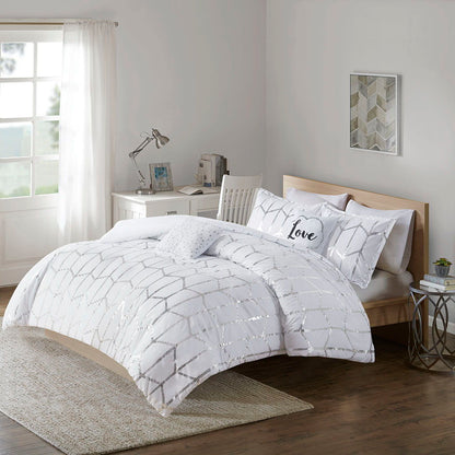 Raina Twin Long Metallic Printed Comforter Set