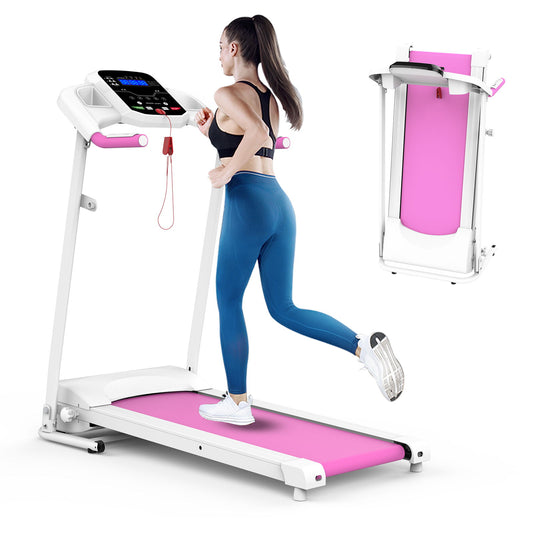 Folding Treadmill For Small Apartment, Electric Motorized Running Machine For Gym Home, Fitness Workout Jogging Walking Easily Install, Space Save - Pink