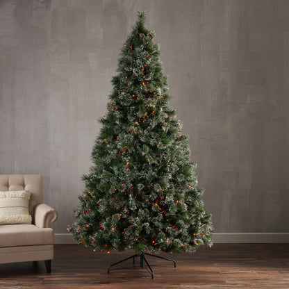 9' Cashmere And Snow Bristle Mixed Tree With 105 Pine Cones And 1200Multi Lights - Ul, 2317Tips, Dia:69