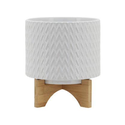 8" CHEVRON PLANTER W/ STAND, WHITE