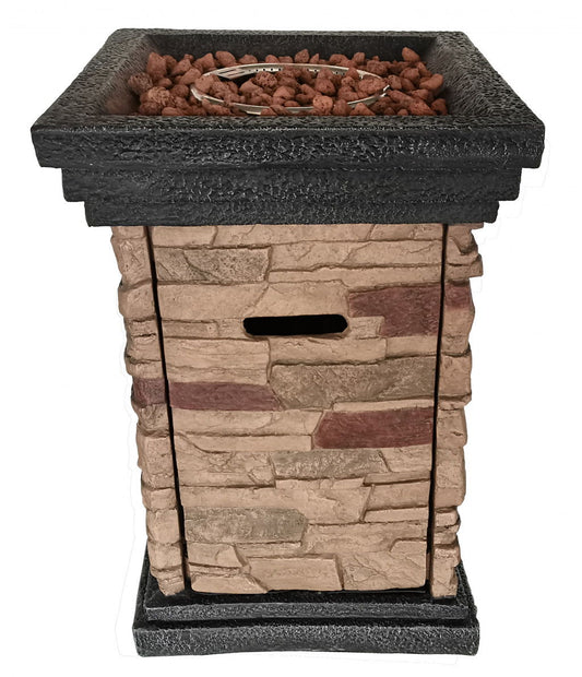 Stone Stacked Outdoor Gas Fire Pit With Lava Rocks - Brown