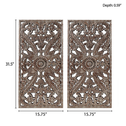 Botanical Panel Distressed Carved Wood 2-piece Wall Decor Set