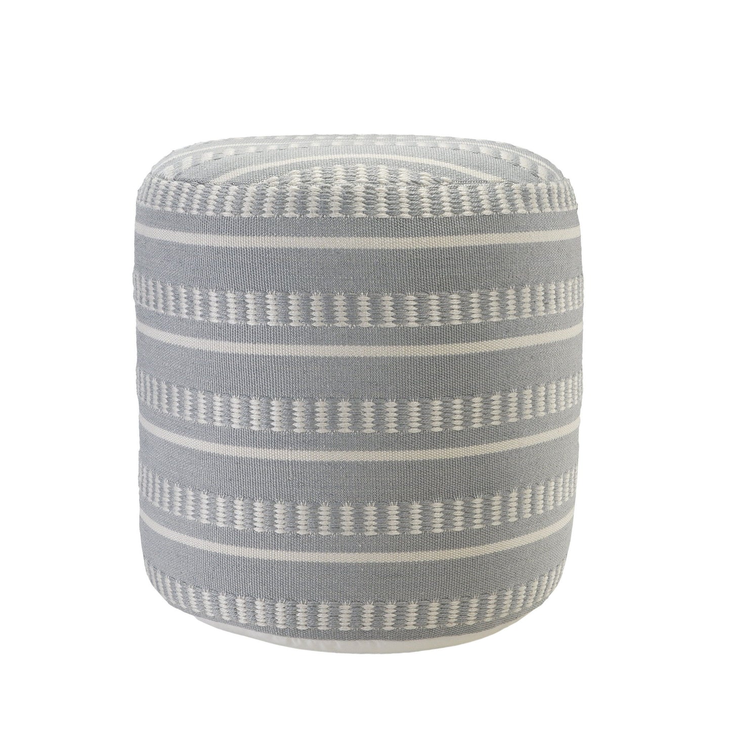 Polyester Round Striped Indoor / Outdoor Pouf Ottoman - Blue