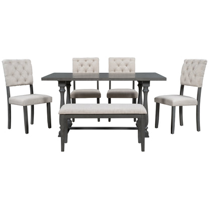 TREXM 6-Piece Dining Table and Chair Set with Special-shaped Legs and Foam-covered Seat Backs&Cushions for Dining Room (Gary)