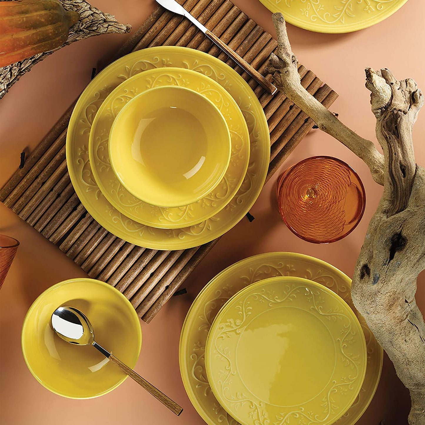 Fulya 16 Pieces Dinnerware Set - Yellow