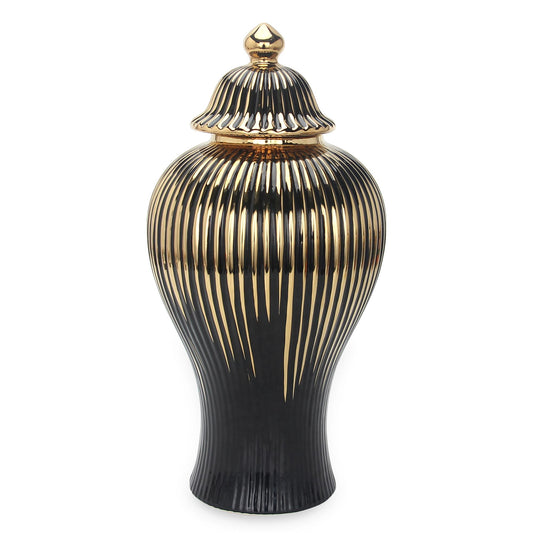 Black With Gold Design Ceramic Decorative Ginger Jar Vase