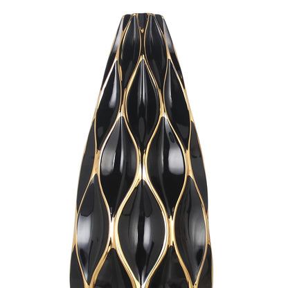 Elegant Black Ceramic Vase With Gold Accents - Timeless Home Decor