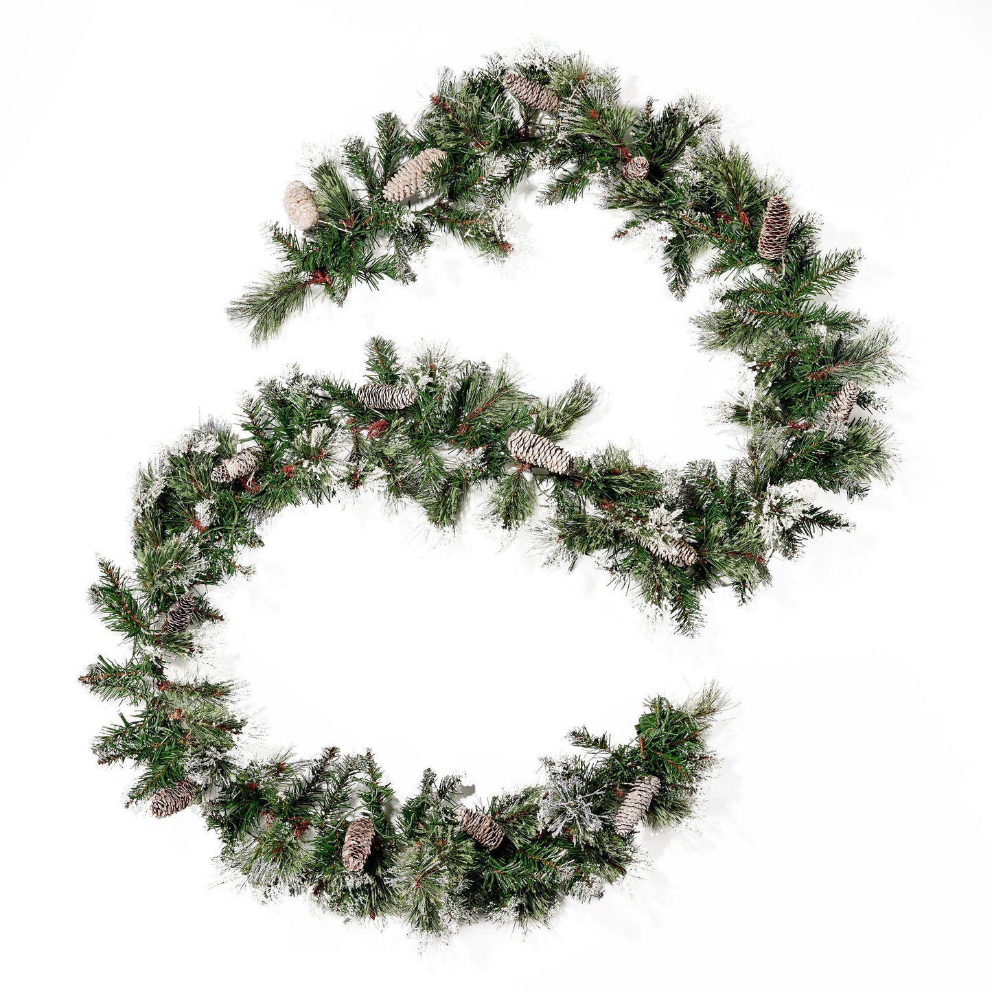 Brilste Mixed Garland & Snow & Glitter & 16Frosted Pine Cones & 50Warm White LED Lights & Timer - Battery