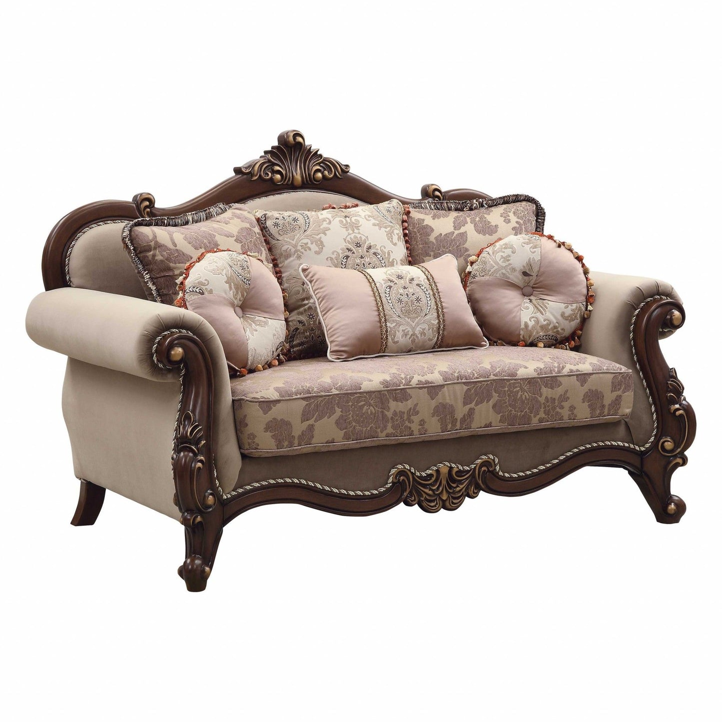 Loveseat And Toss Pillows - Beige / Gold / Brown