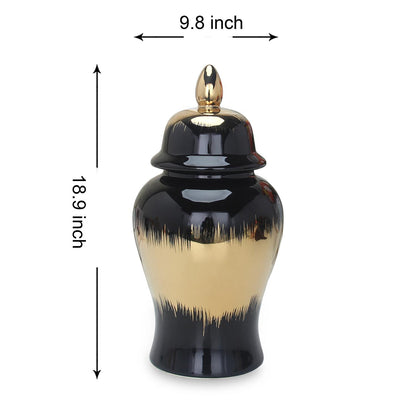 Regal Black Gilded Ginger Jar With Removable Lid