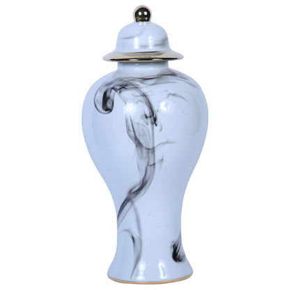 Marble Ceramic Decorative Jar With Removable Lid - White