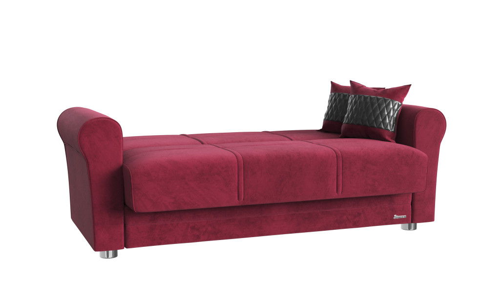 Microfiber Futon Convertible Sleeper Love Seat With Storage And Toss Pillows - Burgundy Silver