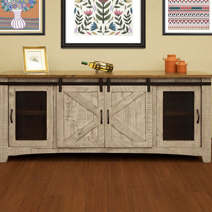 Solid Cabinet Enclosed Storage. Distressed TV Stand - Gray