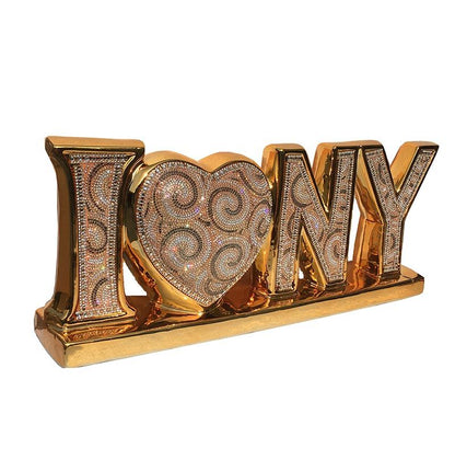 I Love New York Ceramic Chrome Plated Table Top In Diamond Incrustation (20 In X 4 In X 8 In) - Gold