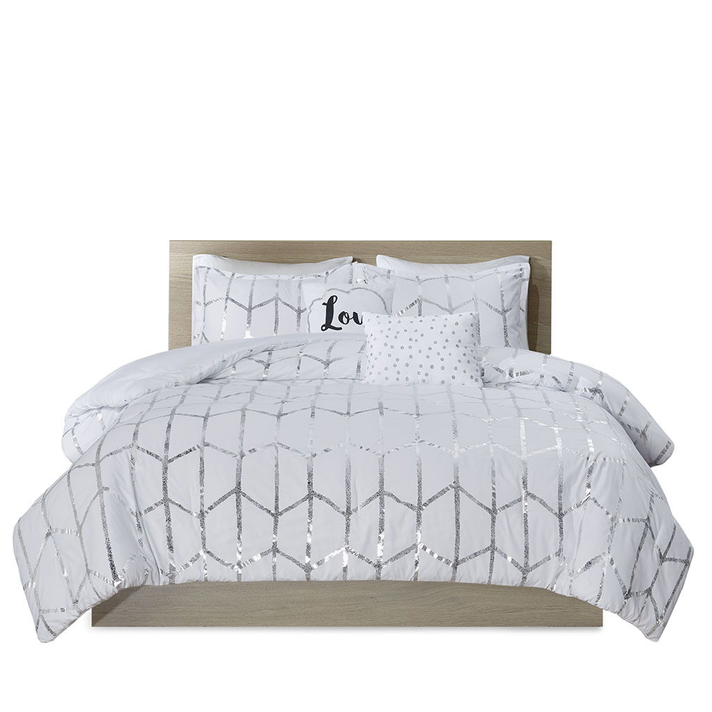 Raina Twin Long Metallic Printed Comforter Set