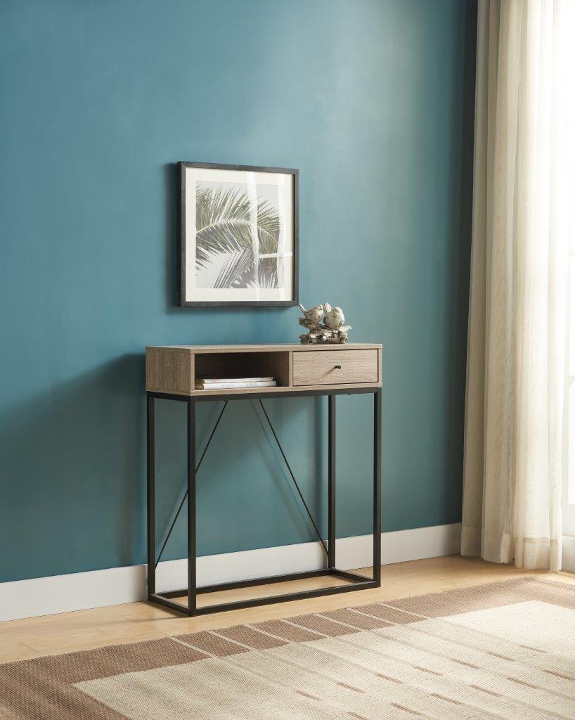 Console Table With One Drawer And Open Cubby - Brown / Black