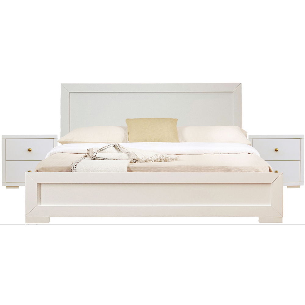 Moma Wood Platform King Bed With Two Nightstands - White