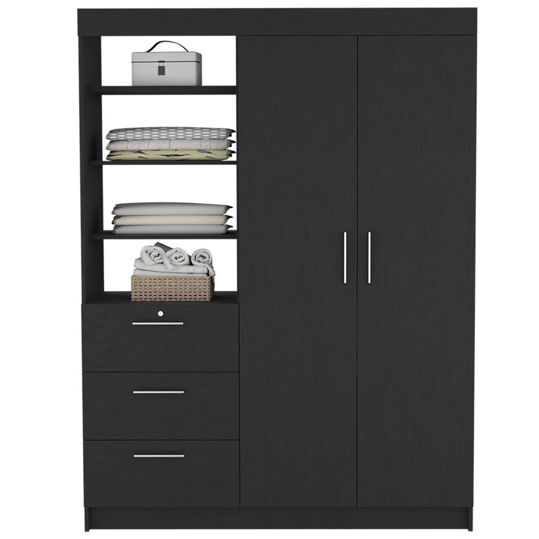 Wooden Three Drawer Dresser - Black