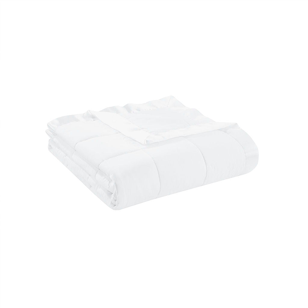 Lightweight Down Alternative Blanket With Satin Trim In White