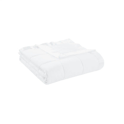 Lightweight Down Alternative Blanket With Satin Trim, White