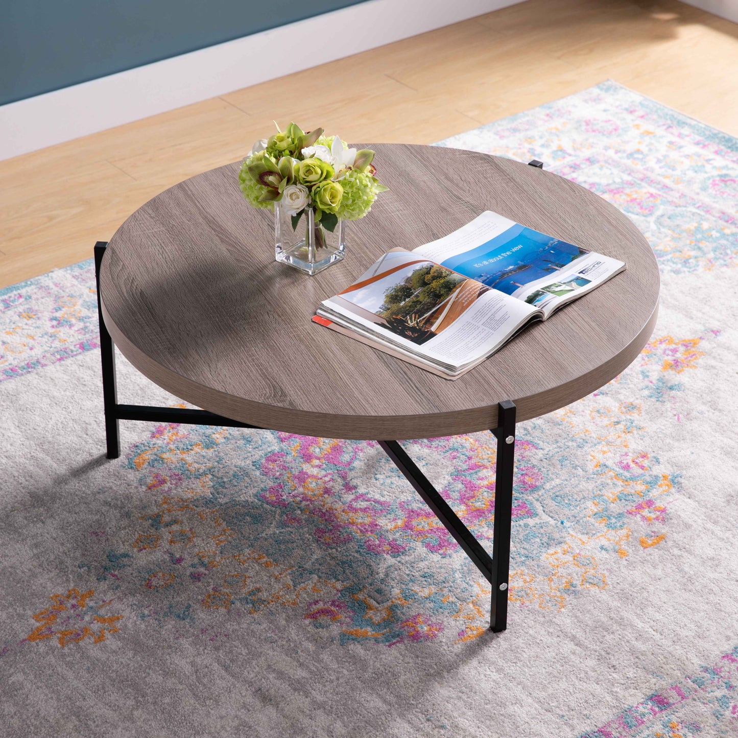 Round Coffee Table With White Metal Legs