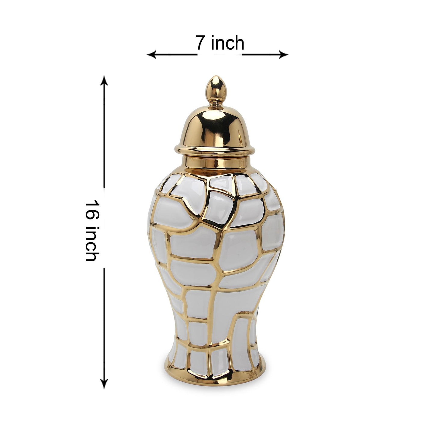 Regal Ceramic Decorative Ginger Jar - White / Gold