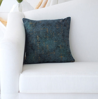 Decorative Denim Blue And Gold Chenille Throw Pillow