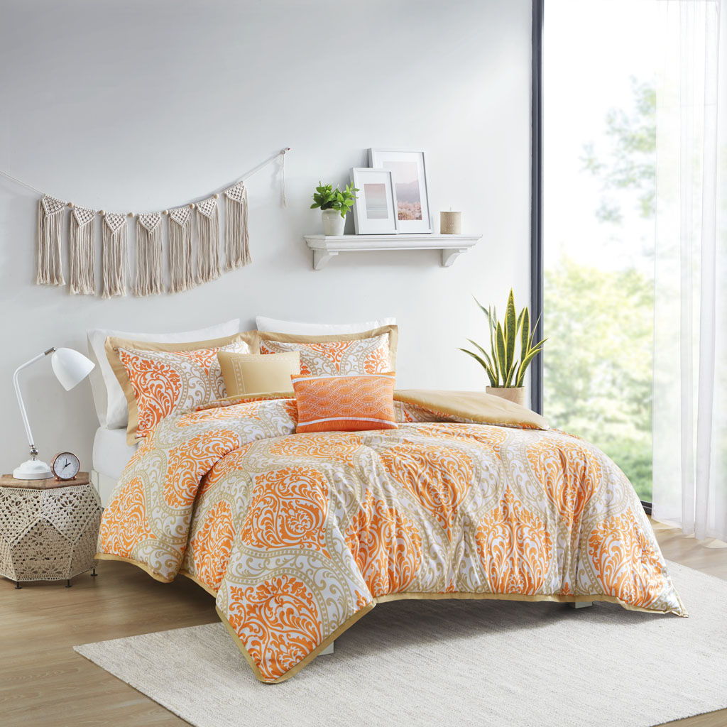 Senna Twin Long Comforter Set - Orange