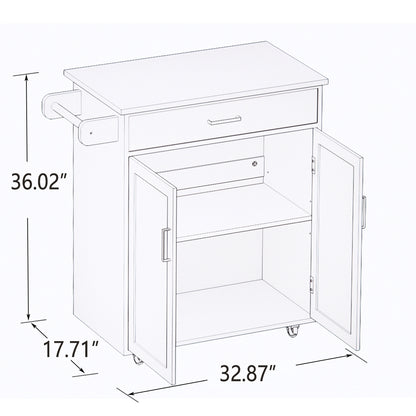 Kitchen island rolling trolley cart with Adjustable Shelves and towel rack rubber wood table top