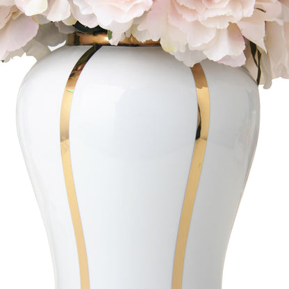 White Linear Gilded Ginger Jar With Removable Lid