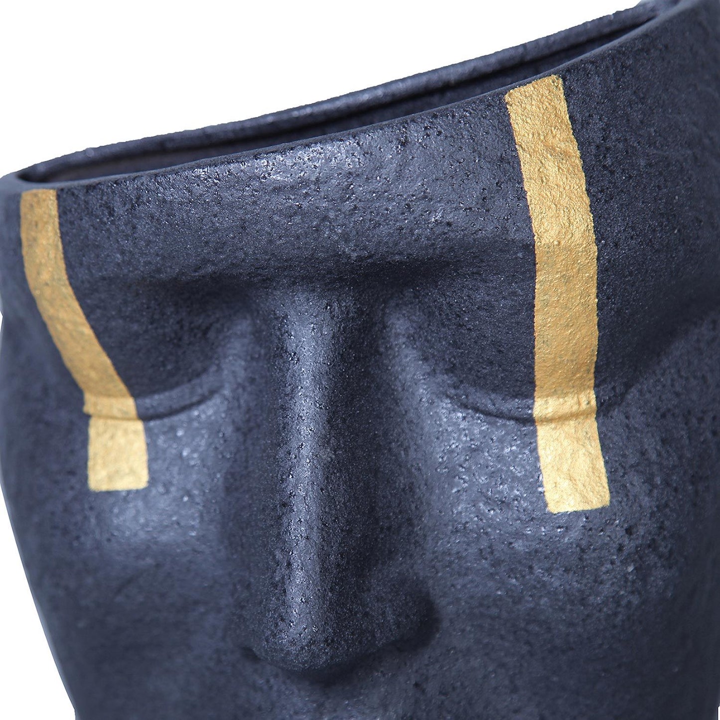 Ceramic Face Sculpture Vase In Black With Gold Accent - Unique And Eye-Catching Home Decor