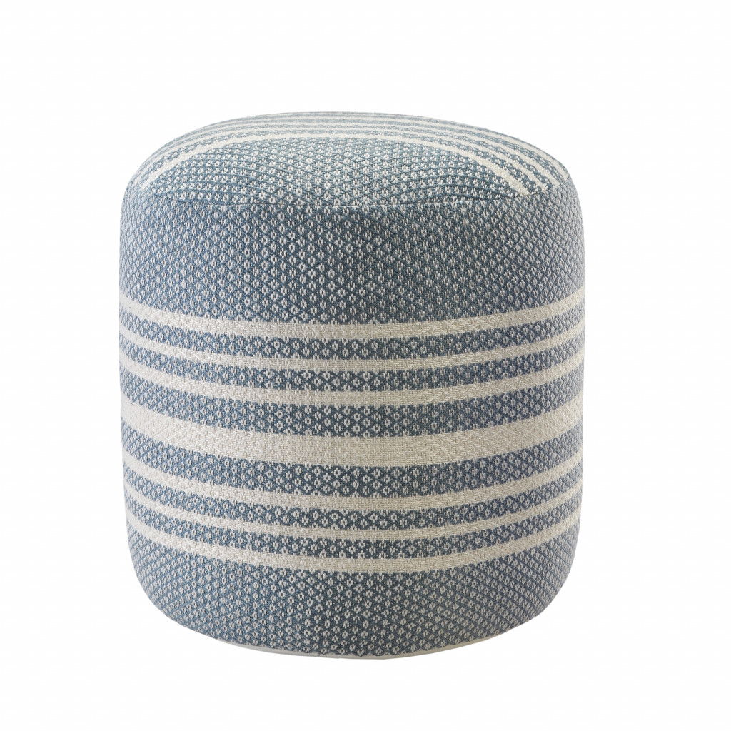 Polyester Round Striped Indoor Outdoor Pouf Ottoman - Blue