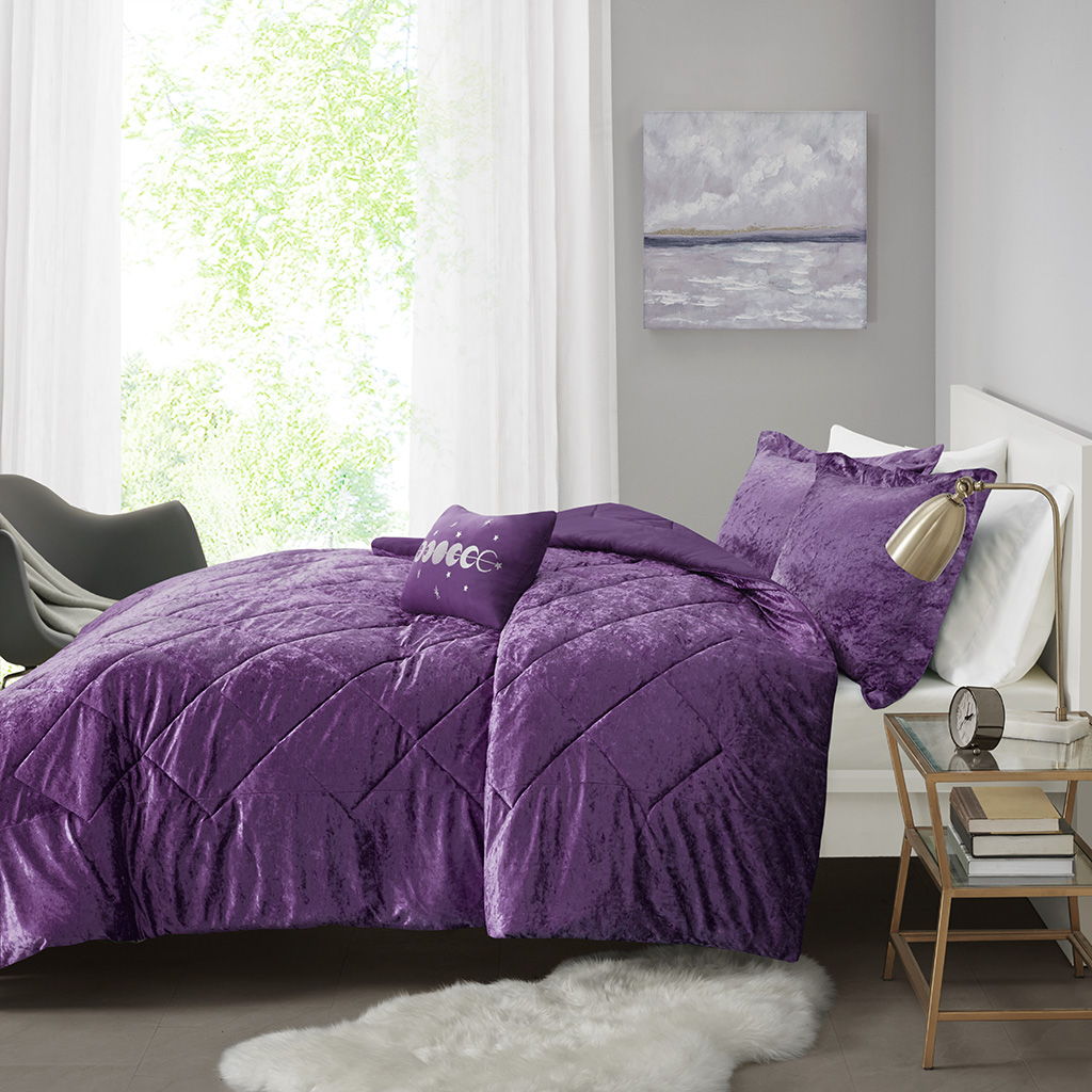 Felicia Twin Long Velvet Comforter Set - Purple