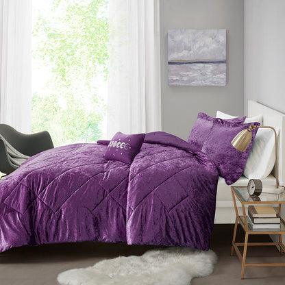 Felicia Twin Long Velvet Comforter Set - Purple